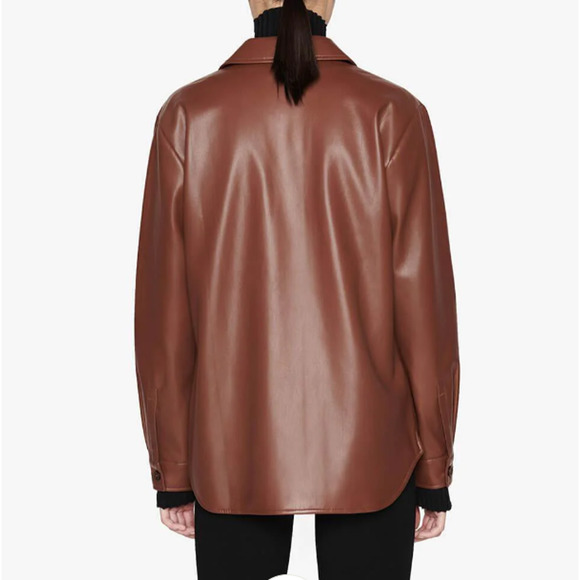 Anine Bing Hutton Shirt Faux Vegan Leather Button-Down Jacket Size S - Picture 3 of 11